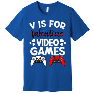 V Is For Video Games Gamer Funny Valentines Day Cute Gift Premium T-Shirt