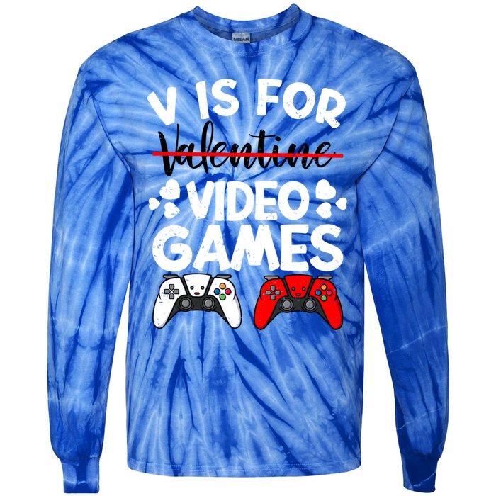 V Is For Video Games Gamer Funny Valentines Day Cute Gift Tie-Dye Long Sleeve Shirt