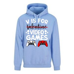 V Is For Video Games Gamer Funny Valentines Day Cute Gift Unisex Surf Hoodie