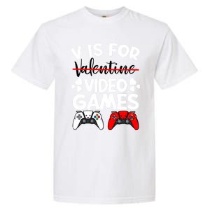 V Is For Video Games Gamer Funny Valentines Day Cute Gift Garment-Dyed Heavyweight T-Shirt