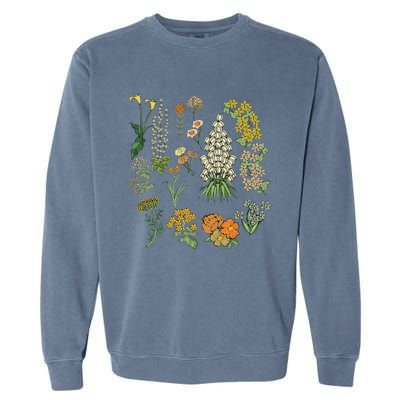 Vintage Inspired Flower Botanical Plants Nature Green Garden Garment-Dyed Sweatshirt