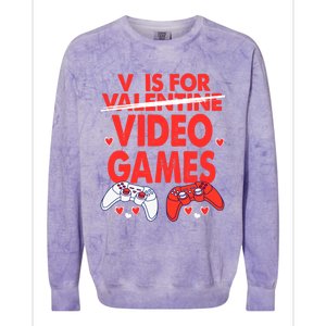 V Is For Video Games Funny Valentines Day Gamer Meaningful Gift Colorblast Crewneck Sweatshirt