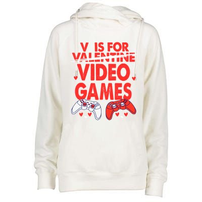 V Is For Video Games Funny Valentines Day Gamer Meaningful Gift Womens Funnel Neck Pullover Hood