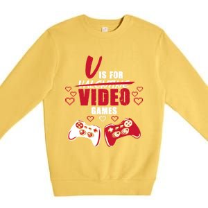 V Is For Video Games Valentine's Day Gamer Gift Premium Crewneck Sweatshirt