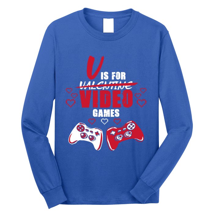 V Is For Video Games Valentine's Day Gamer Gift Long Sleeve Shirt