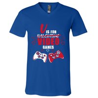 V Is For Video Games Valentine's Day Gamer Gift V-Neck T-Shirt