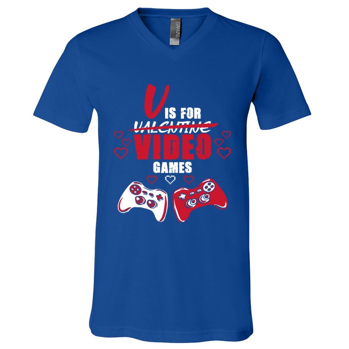 V Is For Video Games Valentine's Day Gamer Gift V-Neck T-Shirt