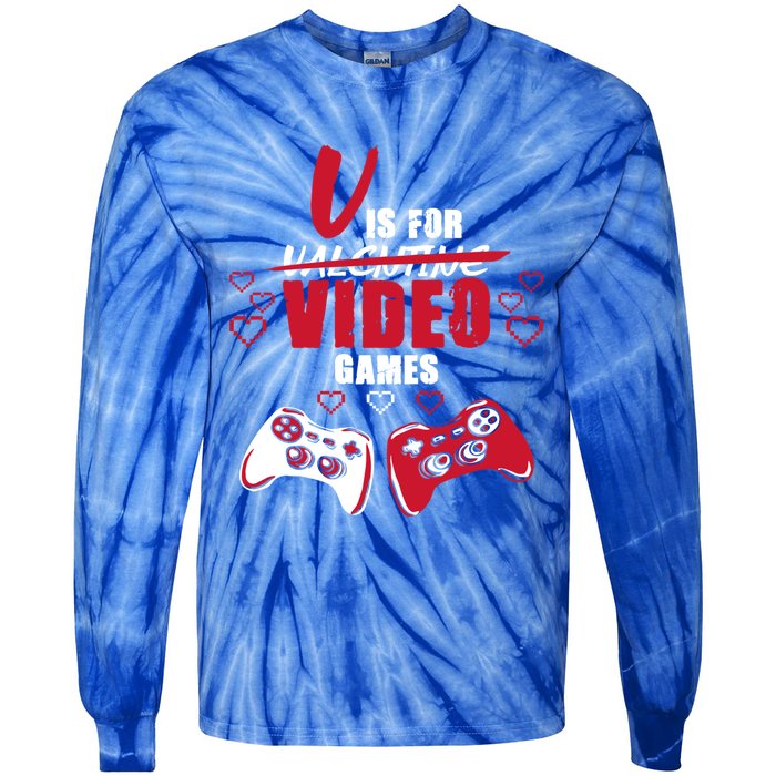 V Is For Video Games Valentine's Day Gamer Gift Tie-Dye Long Sleeve Shirt