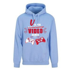 V Is For Video Games Valentine's Day Gamer Gift Unisex Surf Hoodie