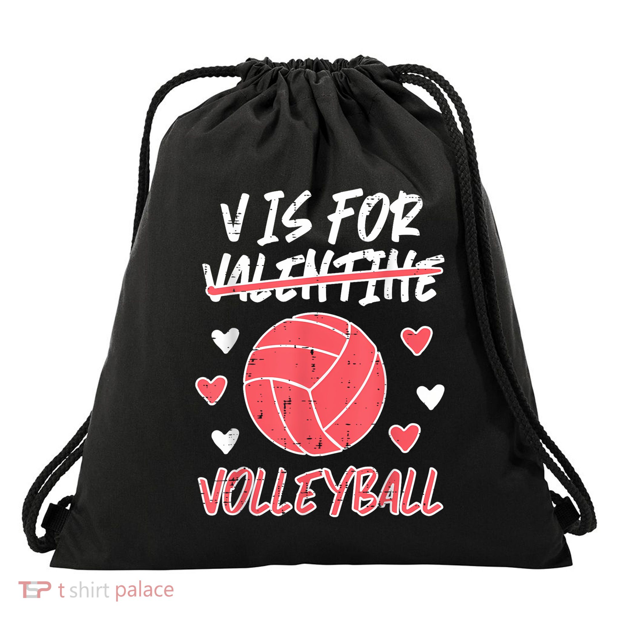 V Is For Valentine Volleyball Funny Player Drawstring Bag