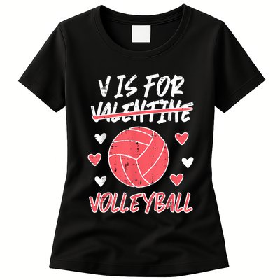 V Is For Valentine Volleyball Funny Player Womens T-Shirt