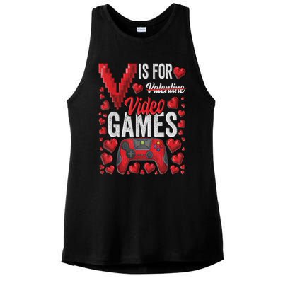 V Is For Video Games Funny Valentines Day Gamer Ladies PosiCharge Tri-Blend Wicking Tank