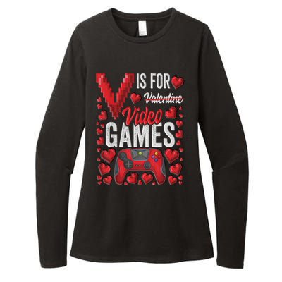 V Is For Video Games Funny Valentines Day Gamer Womens CVC Long Sleeve Shirt