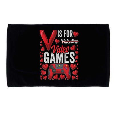 V Is For Video Games Funny Valentines Day Gamer Microfiber Hand Towel