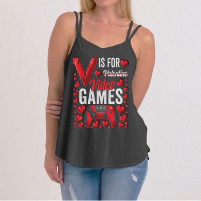 V Is For Video Games Funny Valentines Day Gamer Women's Strappy Tank