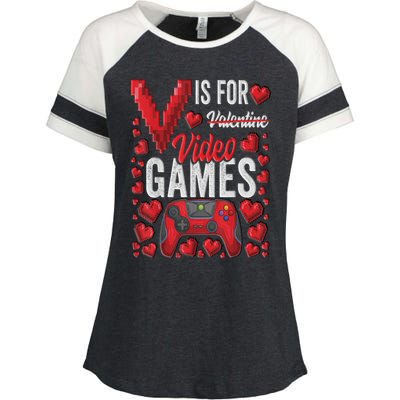 V Is For Video Games Funny Valentines Day Gamer Enza Ladies Jersey Colorblock Tee