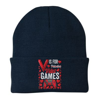 V Is For Video Games Funny Valentines Day Gamer Knit Cap Winter Beanie