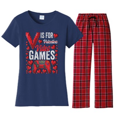 V Is For Video Games Funny Valentines Day Gamer Women's Flannel Pajama Set