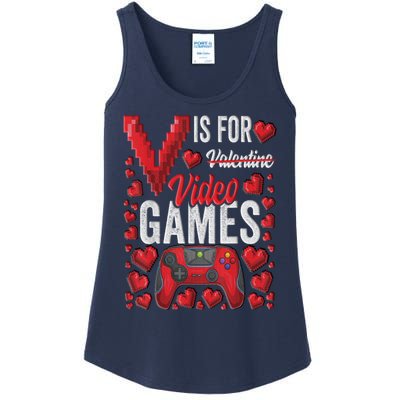 V Is For Video Games Funny Valentines Day Gamer Ladies Essential Tank