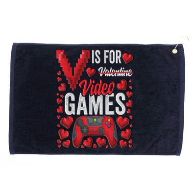 V Is For Video Games Funny Valentines Day Gamer Grommeted Golf Towel