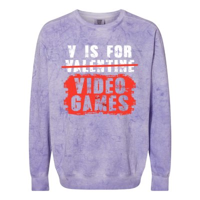 V Is For Video Games Vintage Valentines Day Gift Colorblast Crewneck Sweatshirt