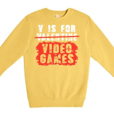 V Is For Video Games Vintage Valentines Day Gift Premium Crewneck Sweatshirt