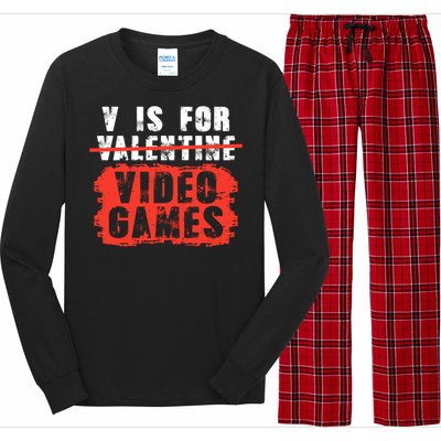 V Is For Video Games Vintage Valentines Day Gift Long Sleeve Pajama Set