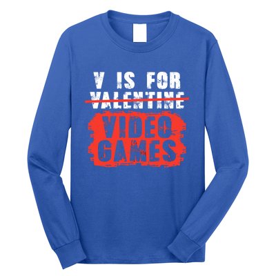 V Is For Video Games Vintage Valentines Day Gift Long Sleeve Shirt