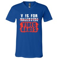 V Is For Video Games Vintage Valentines Day Gift V-Neck T-Shirt