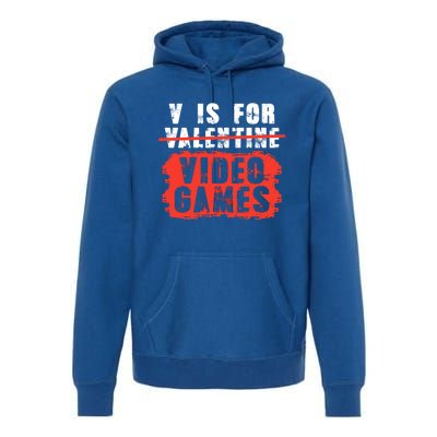 V Is For Video Games Vintage Valentines Day Gift Premium Hoodie