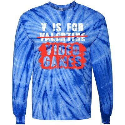 V Is For Video Games Vintage Valentines Day Gift Tie-Dye Long Sleeve Shirt