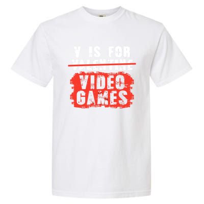 V Is For Video Games Vintage Valentines Day Gift Garment-Dyed Heavyweight T-Shirt