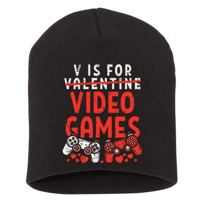 V Is For Video Games Funny Valentines Day Gamer Gift Short Acrylic Beanie