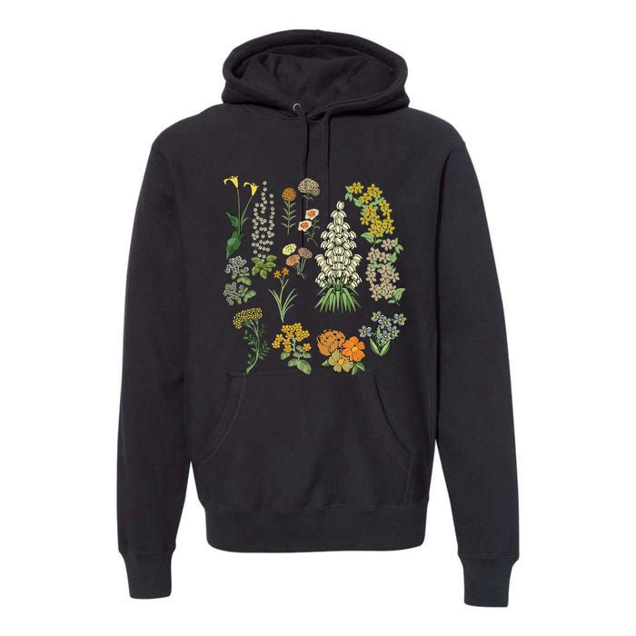 Vintage Inspired Flower Botanical Plants Nature Green Garden Premium Hoodie