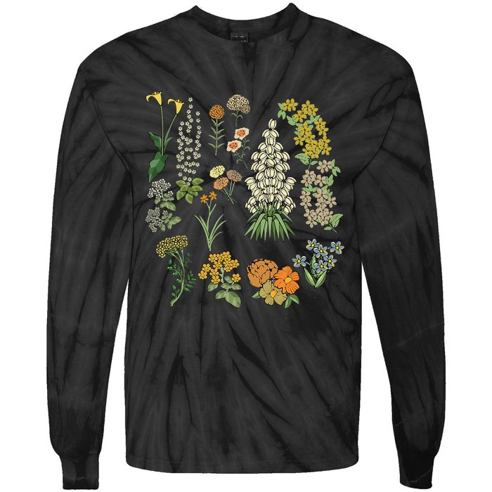 Vintage Inspired Flower Botanical Plants Nature Green Garden Tie-Dye Long Sleeve Shirt