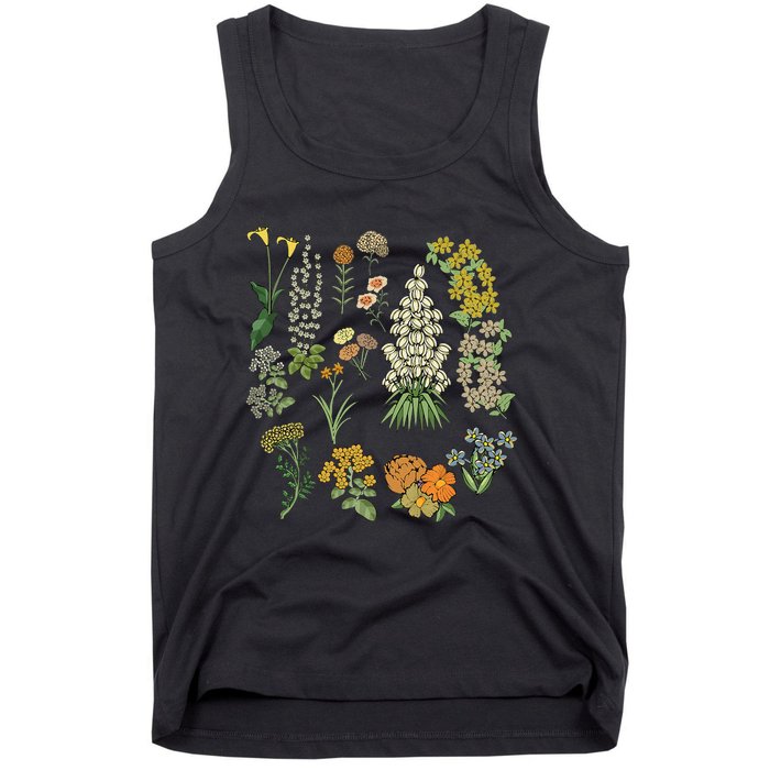 Vintage Inspired Flower Botanical Plants Nature Green Garden Tank Top