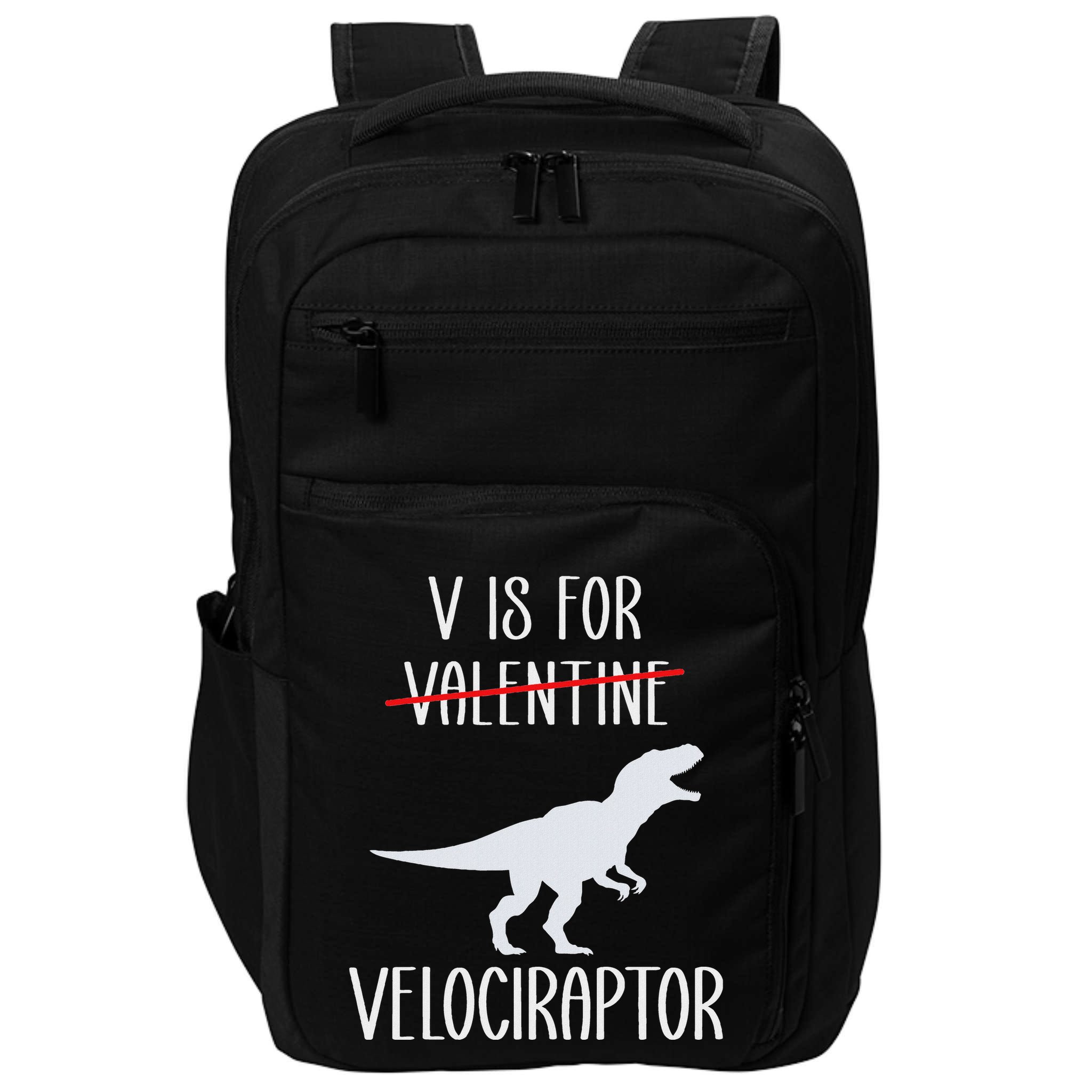 V Is For Velociraptor Funny Anti Valentines Day Impact Tech Backpack