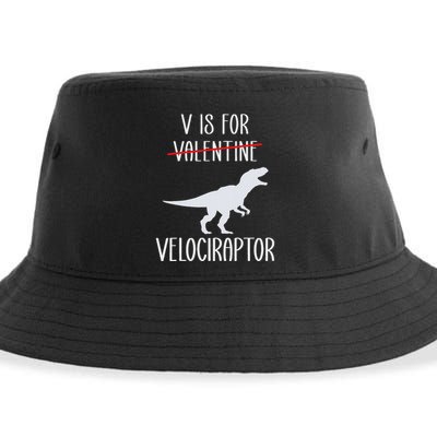 V Is For Velociraptor Funny Anti Valentines Day Sustainable Bucket Hat
