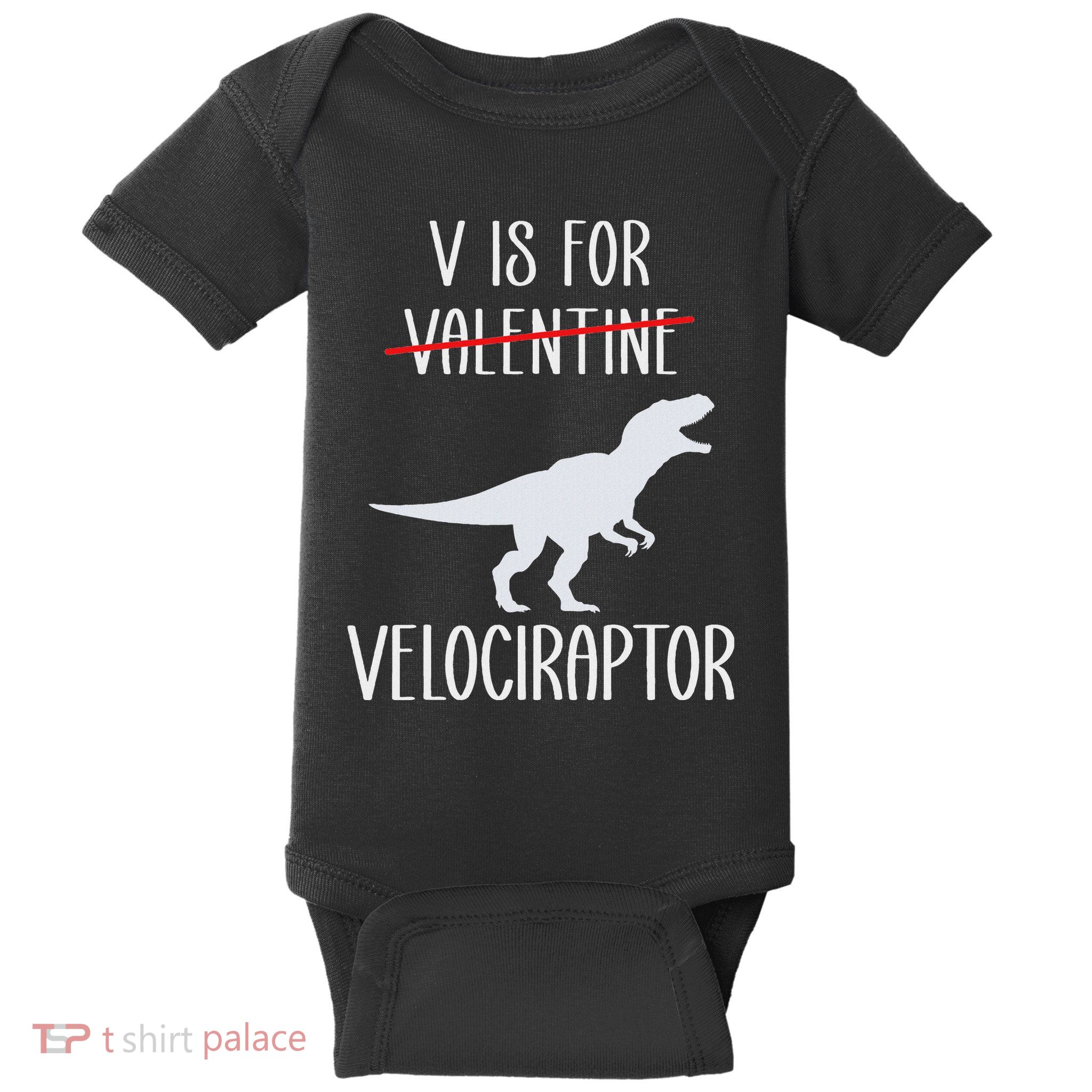 V Is For Velociraptor Funny Anti Valentines Day Baby Bodysuit