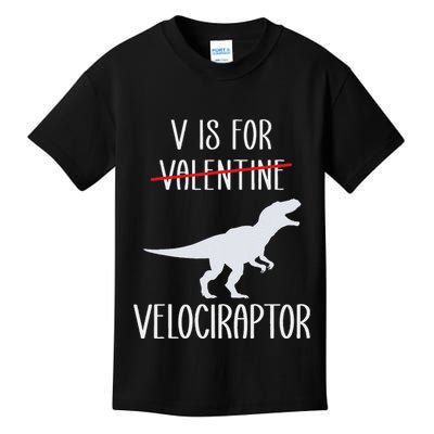 V Is For Velociraptor Funny Anti Valentines Day Kids T-Shirt
