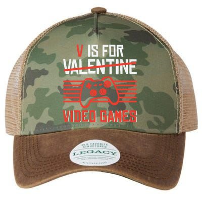 V Is For Video Games Valentine's Day Funny Gamer Funny Gift Legacy Tie Dye Trucker Hat