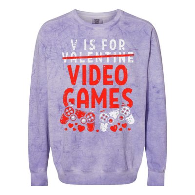 V Is For Video Games Valentine Gamer Valentines Day Colorblast Crewneck Sweatshirt