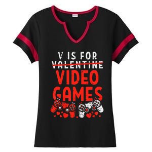 V Is For Video Games Valentine Gamer Valentines Day Ladies Halftime Notch Neck Tee