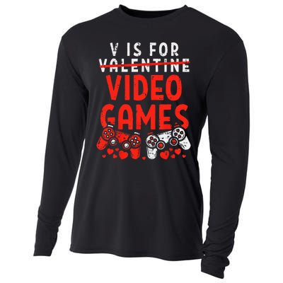 V Is For Video Games Valentine Gamer Valentines Day Cooling Performance Long Sleeve Crew