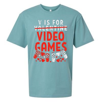 V Is For Video Games Valentine Gamer Valentines Day Sueded Cloud Jersey T-Shirt