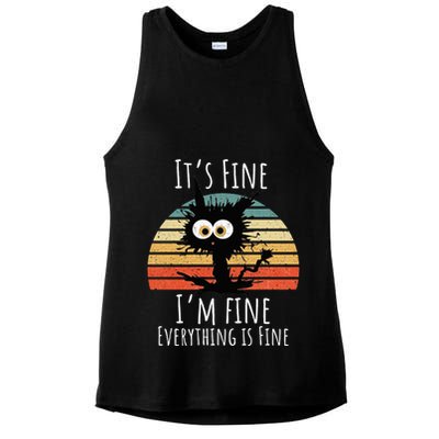 Vintage It's Fine I'm Fine Everything Is Fine Cat Father Ladies PosiCharge Tri-Blend Wicking Tank