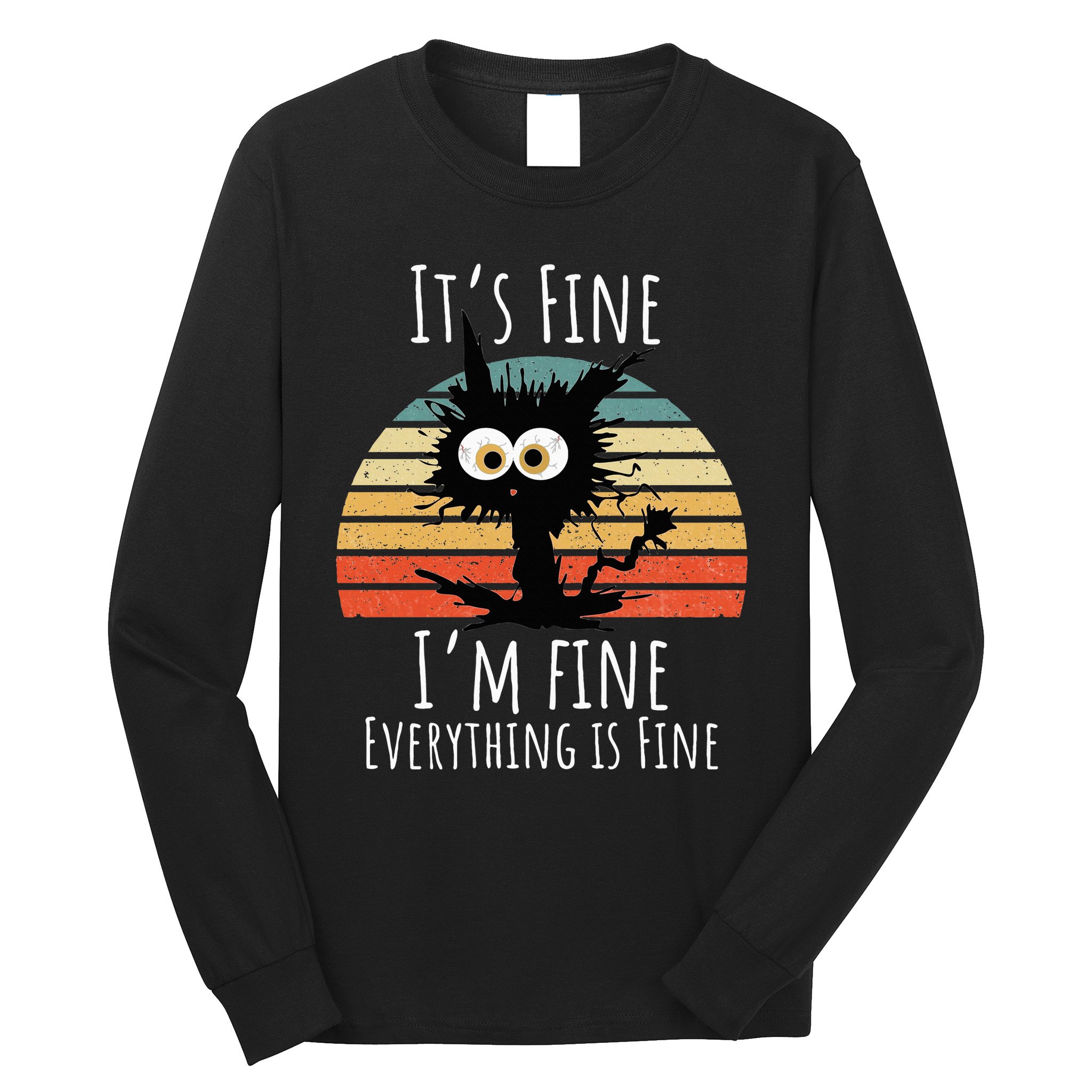 Vintage It's Fine I'm Fine Everything Is Fine Cat Father Long Sleeve Shirt