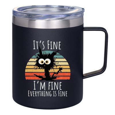 Vintage It's Fine I'm Fine Everything Is Fine Cat Father 12oz Stainless Steel Coffee Mug