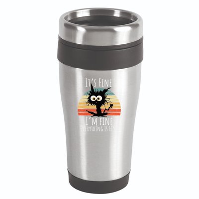 Vintage It's Fine I'm Fine Everything Is Fine Cat Father 16oz Travel Tumbler