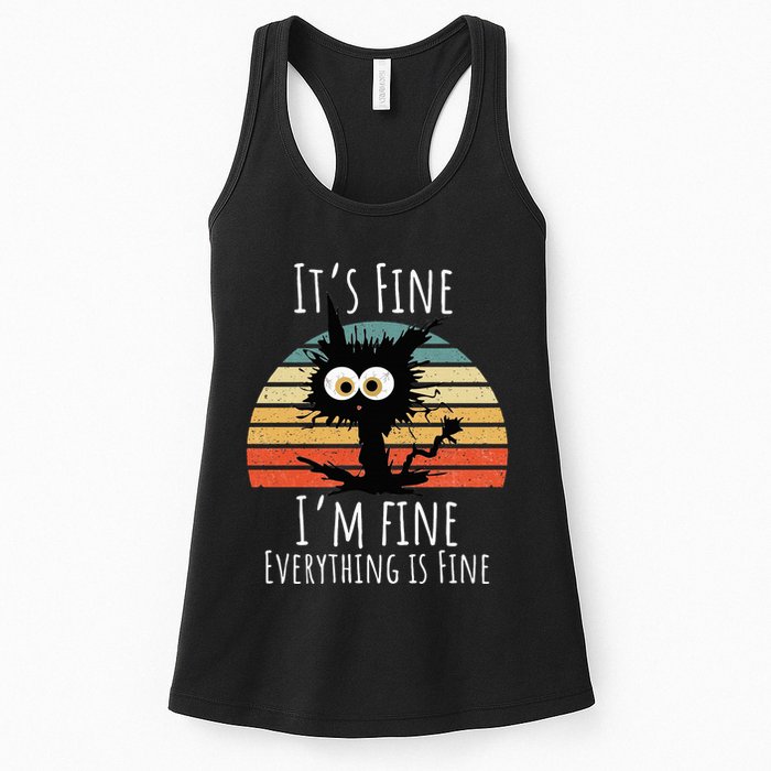 Vintage It's Fine I'm Fine Everything Is Fine Cat Father Womens Tank Top